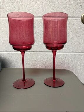 Red Glass Wine Goblets - Set of 2